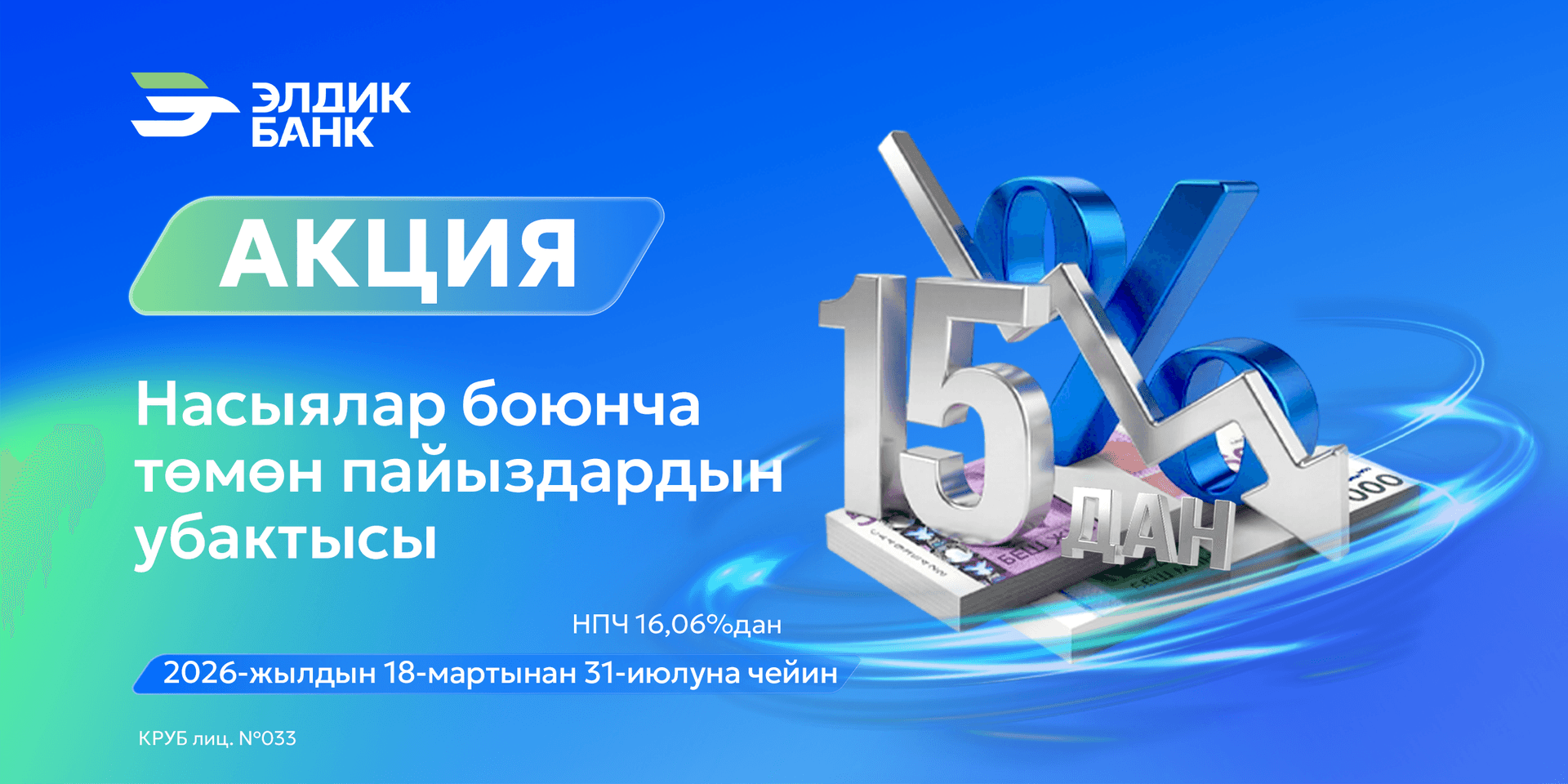 Элдик Банктан акция: кредиттер боюнча төмөн пайыздардын мезгили!
